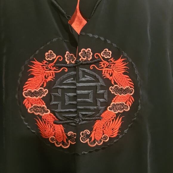 Silk Vintage Black & Red Dragon Kimono Style Long Sleeve Top S Vietnam Minh Than - Picture 6 of 12